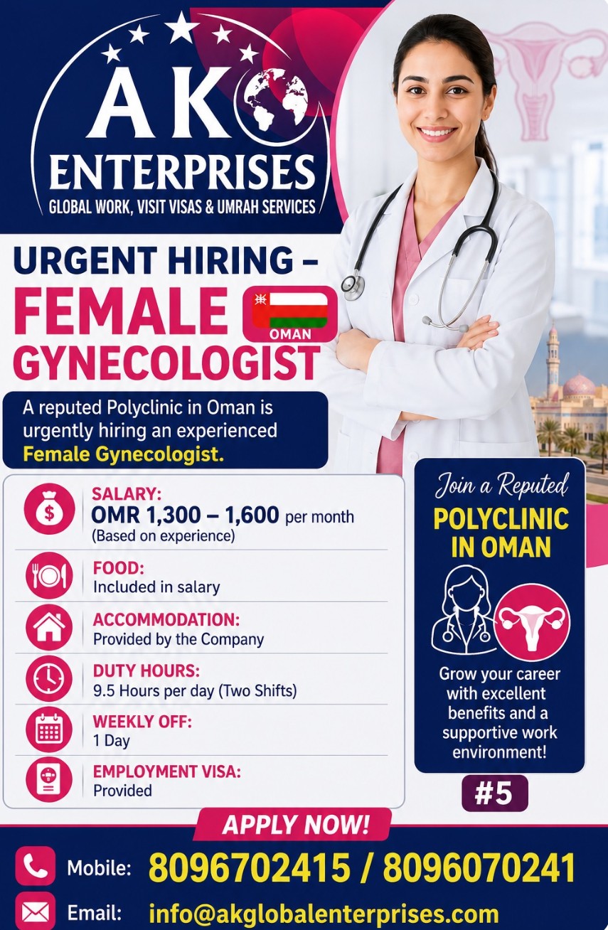 Hiring for Oman - Female GYNECOLOGIST