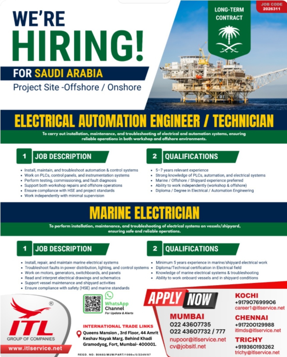HIRING FOR PROJECT SITE OFF SHORE /ONSHORE