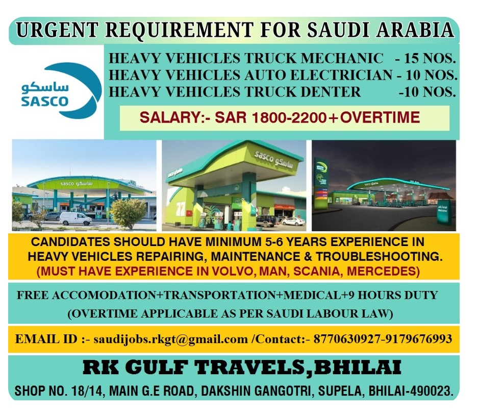 HIRING FOR SAUDI AUTOMOTIVE SERVICE COMPANY (SASCO) – SAUDI ARABIA.