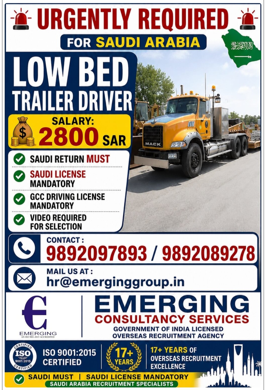 HIRING LOW BED TRAILER DRIVER FOR SAUDI ARABIA