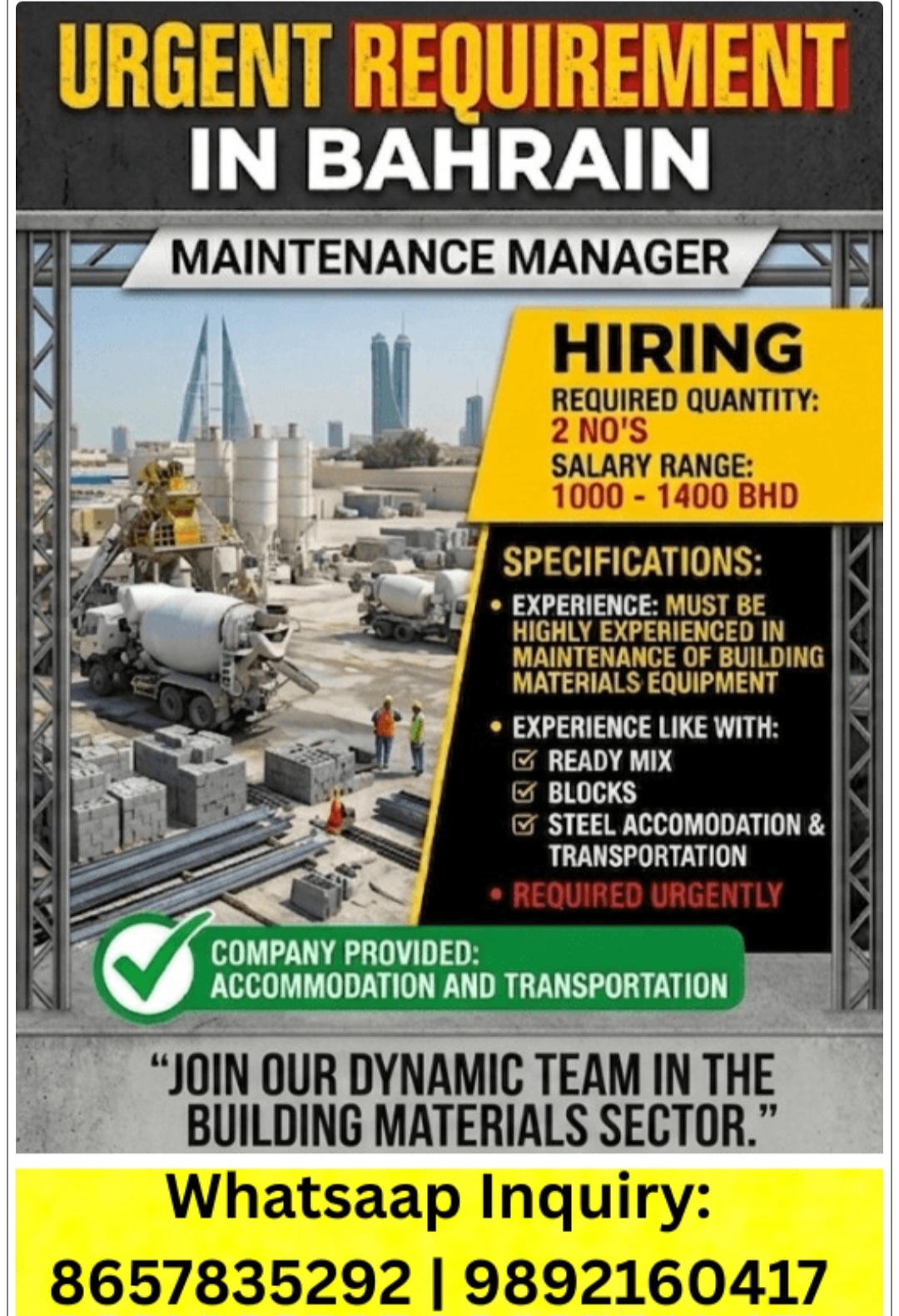 HIRING MANAGER FOR BAHRAIN