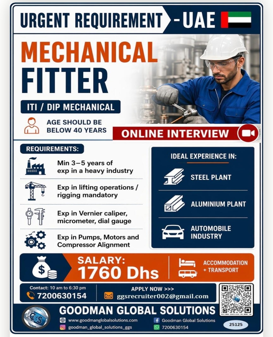HIRING MECHANICAL FITTER FOR UAE