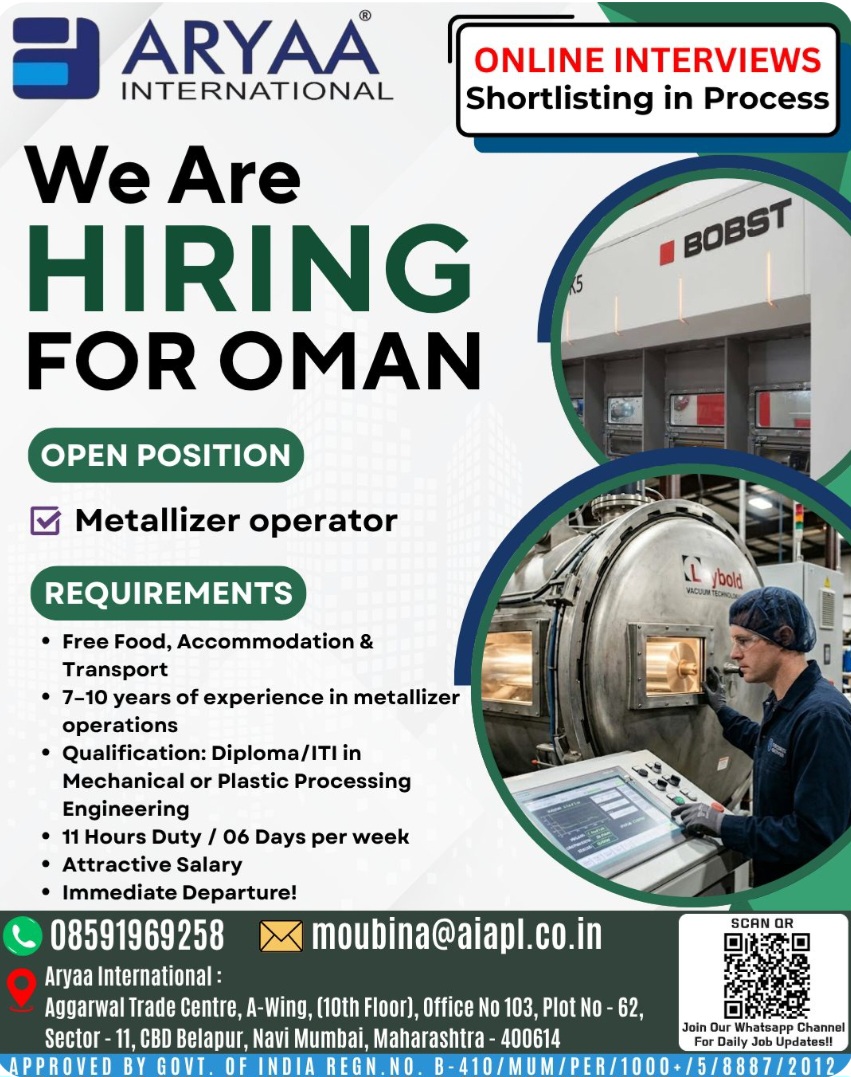 Hiring: Metallizer Operator for Oman