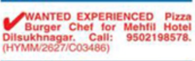 HIRING OF PIZZA BURGER CHEFS