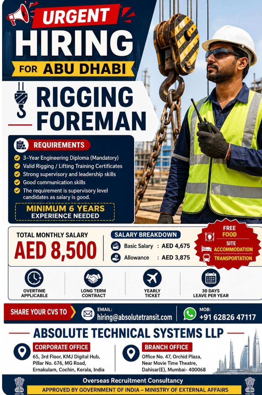 HIRING RIGGING FOREMAN FOR ABU DHABI