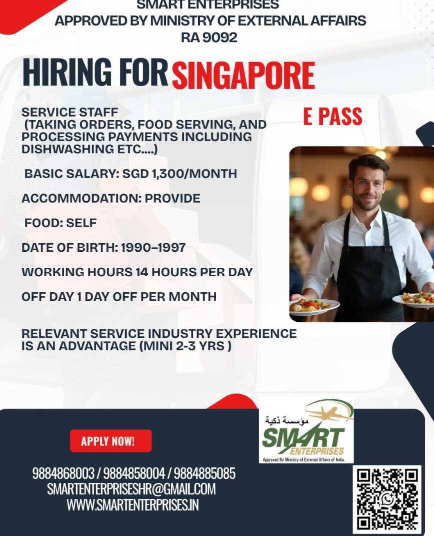 HIRING SERVICE STAFF FOR SINGAPORE