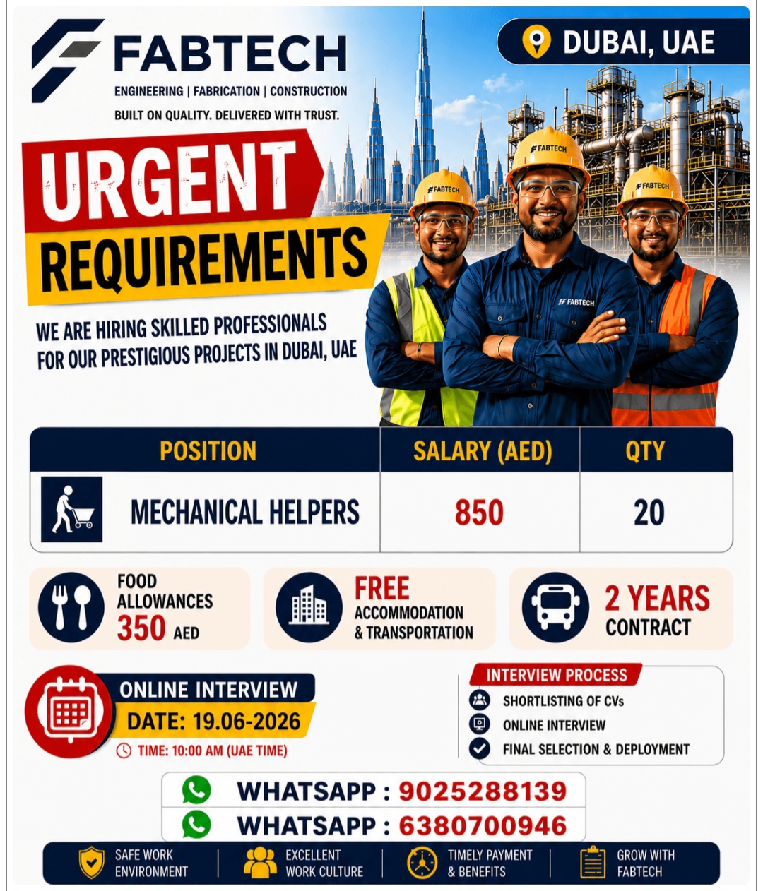 HIRING SKILLED PROFESSIONAL FOR DUBAI