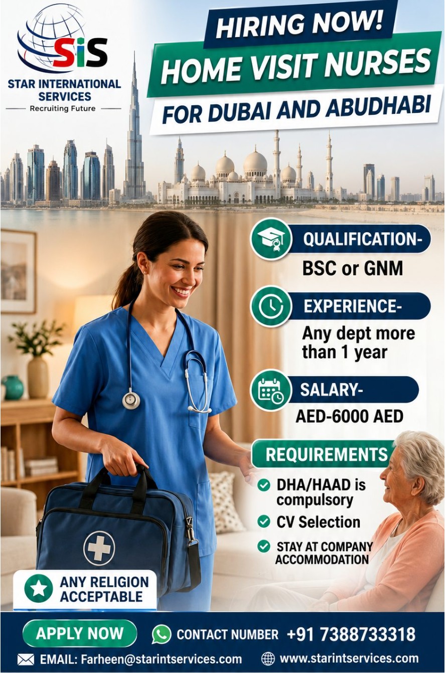 HOME VISIT NURSES REQUIRED FOR DUBAI