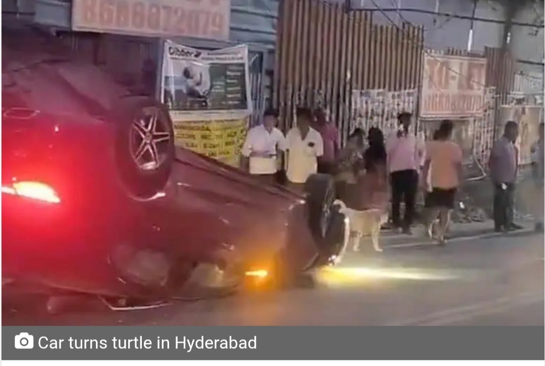 Hyderabad: Car flips at Filmnagar, driver surrenders