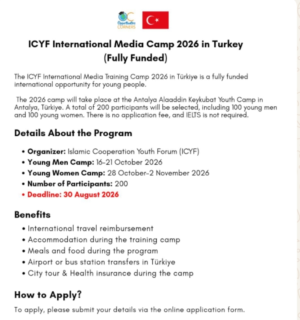 ICYF International Media Camp 2026 in Turkey (Fully Funded)