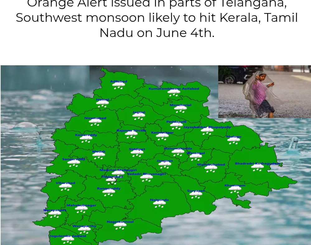 IMD Predicts Heavy Rainfall in Parts of Telangana, Orange Alert Issued