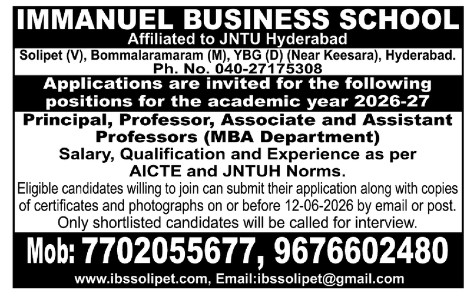 IMMANUEL BUSINESS SCHOOL IS HIRING