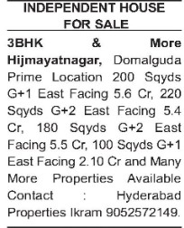 INDEPENDENT HOUSE FOR SALE IN HIMAYATNAGAR