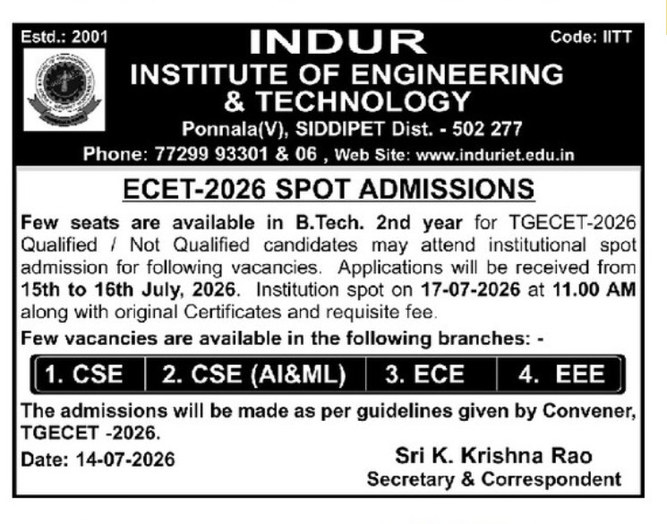 INDUR INSTITUTE OF ENGINEERING QND TECHNOLOGY ADMISSIONS