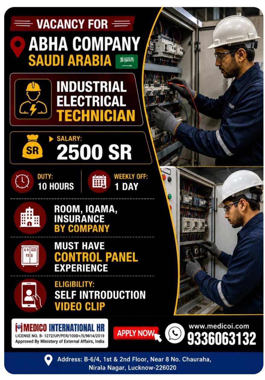 Industrial Electrical Technician Requirements for Saudi Arabia