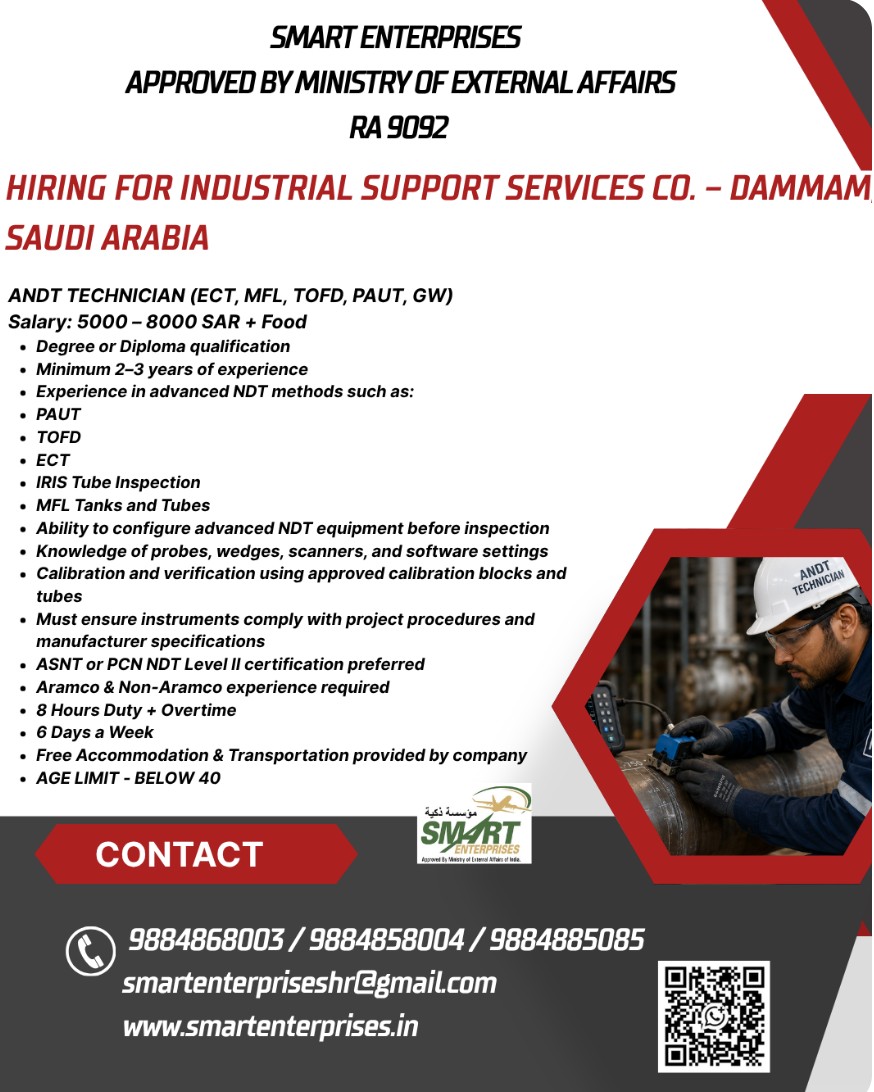 INDUSTRIAL SUPPORT SERVICES IS HIRING FOR DAMMAM