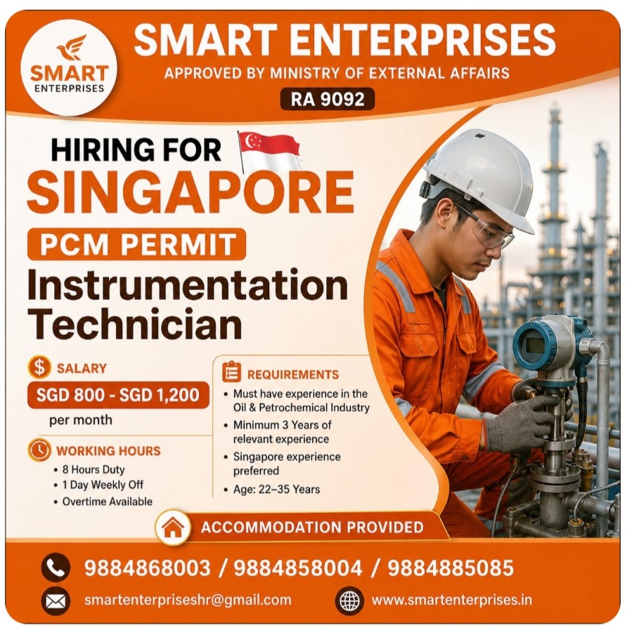 Instrumentation Technician hiring for Singapore