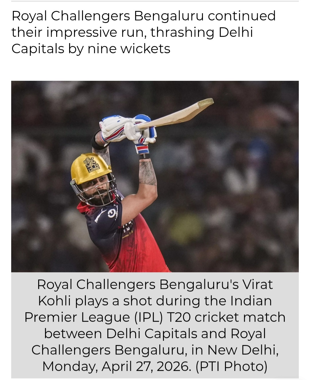 IPL 2026: RCB Register a Comfortable 9-Wicket Win Over Delhi Capitals