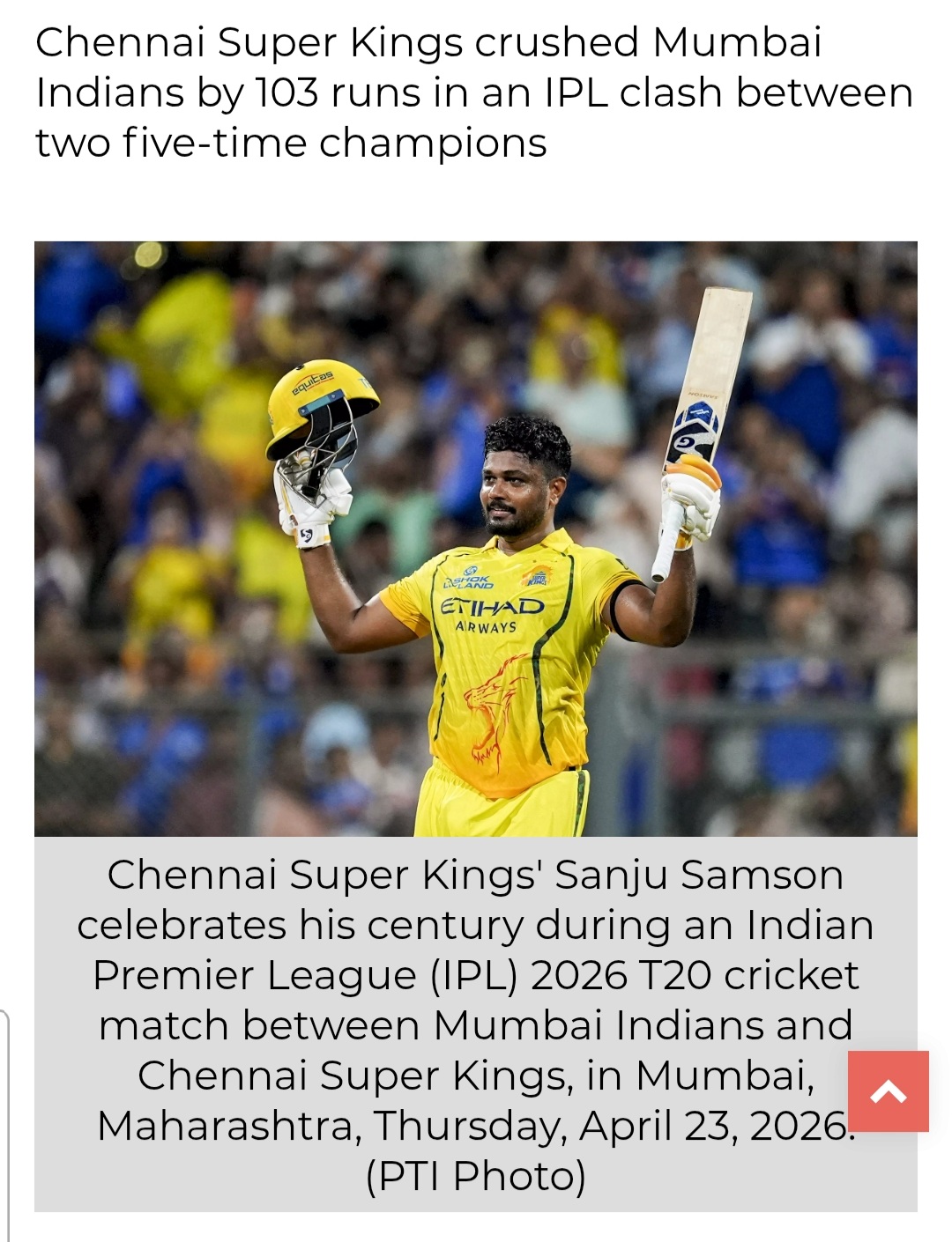 IPL 2026: Samson, Hosein Power CSK To MI's Biggest IPL Defeat