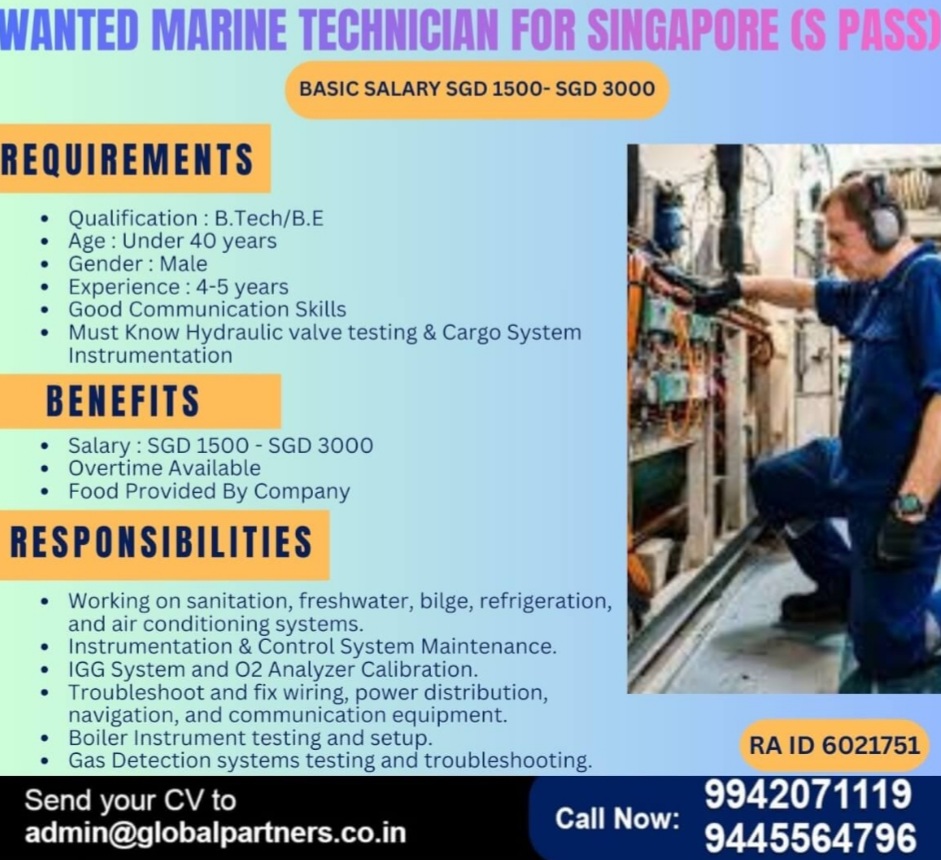 MARINE TECHNICIAN JOB IN SINGAPORE