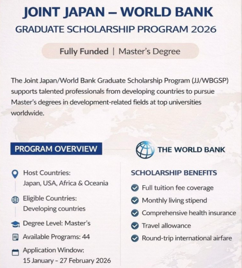 Joint Japan / World Bank Scholarship 2026 | Fully Funded | Master’s Degree
