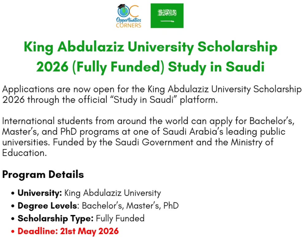 King Abdulaziz university scholarship 2026