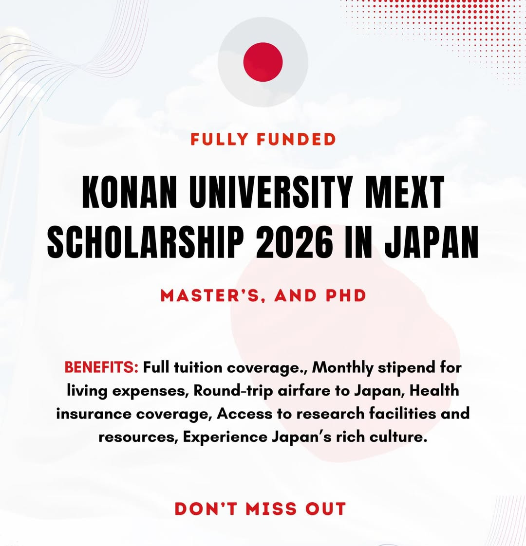 KONAN UNIVERSITY MEXT SCHOLARSHIP 2026 IN JAPAN
