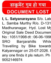 L SATYA NARAYANA HAS LOST DOCUMENT