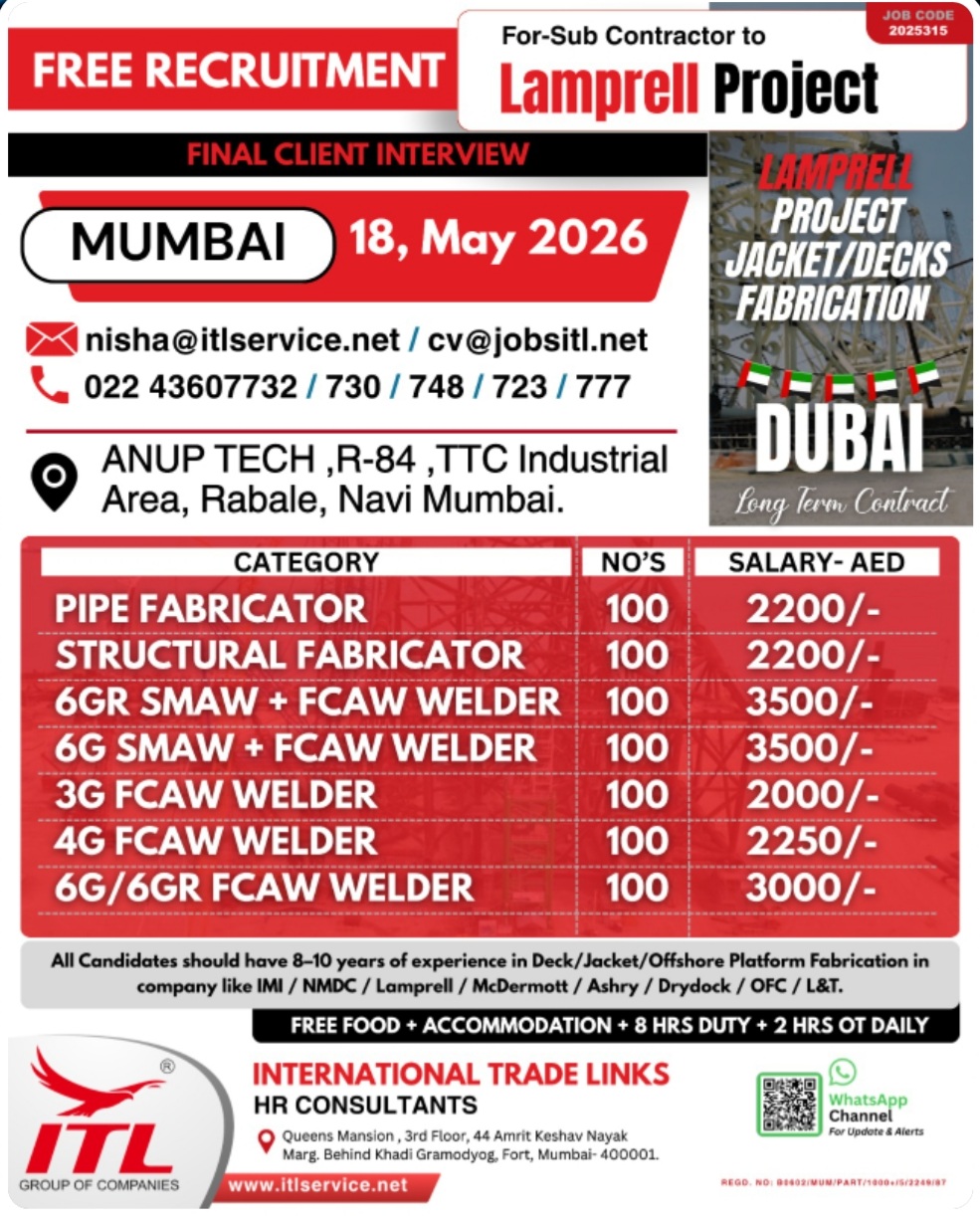 LAMPRELL PROJECT IS HIRING FOR LONG TERM PROJECT FOR DUBAI