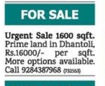 LAND FOR SALE IN DHANTOLI