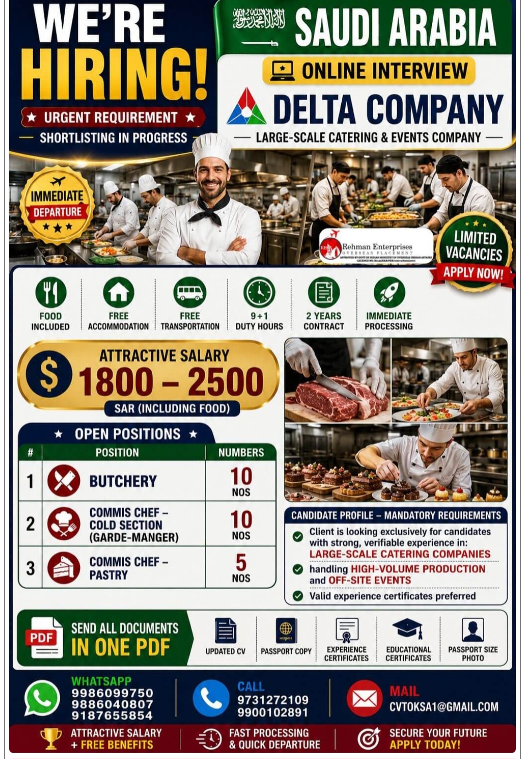 LARGE SCALE CATERING AND EVENTS COMPANY IS HIRING FOR SAUDI ARABIA