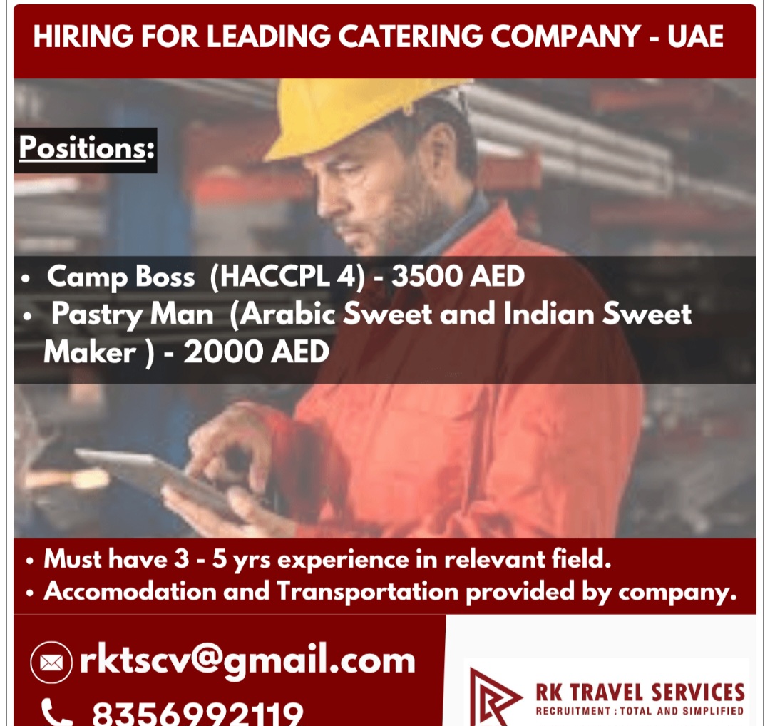 LEADING CATERING COMPANY IS HIRING FOR UAE