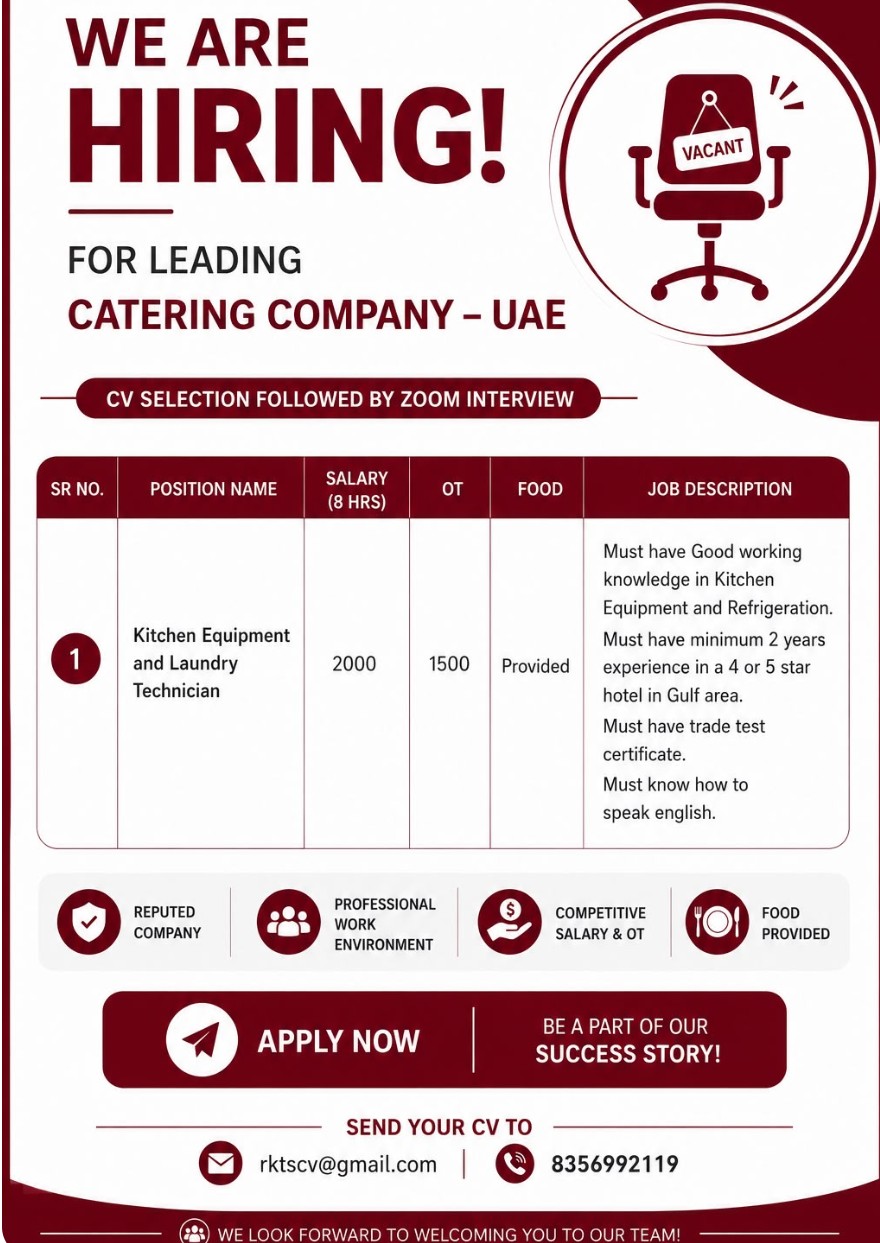 LEADING CATERING COMPANY IS HIRING FOR UAE