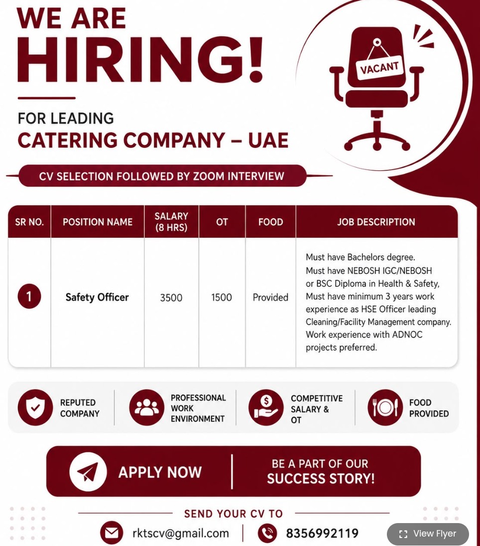 LEADING CATERING COMPANY IS HIRING FOR UAE