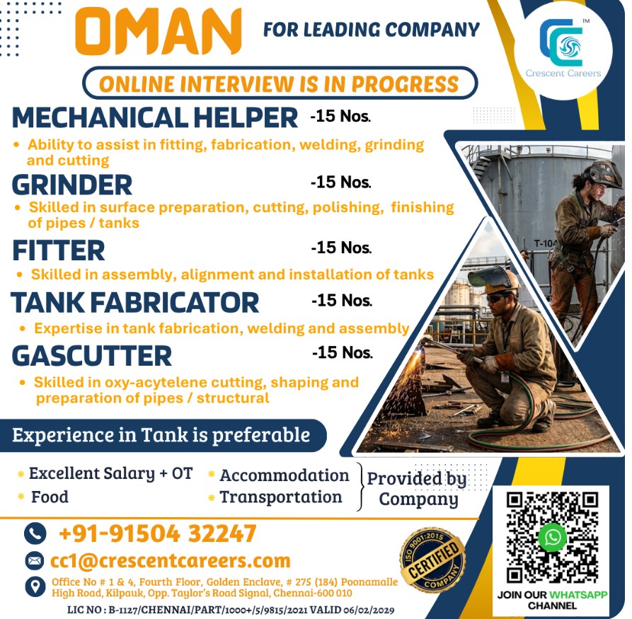 LEADING COMPANY IS HIRING FOR OMAN