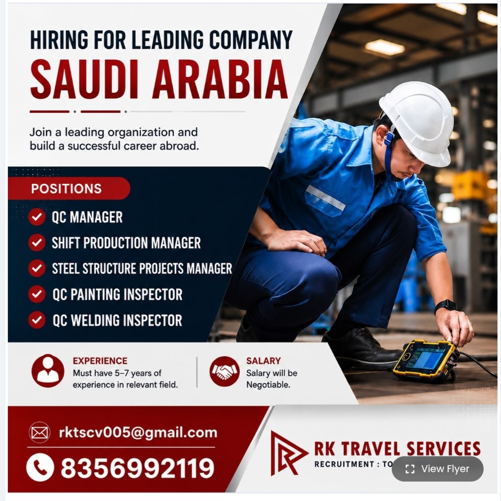 Leading company is hiring for saudi Arabia
