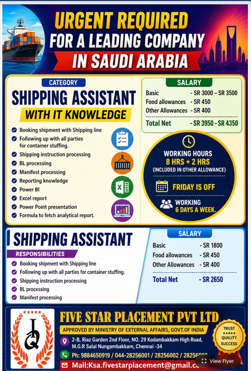 LEADING COMPANY IS HIRING FOR SAUDI ARABIA