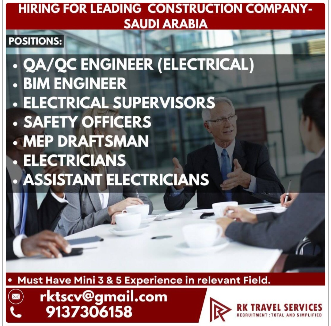LEADING CONSTRUCTION COMPANY IS HIRING FOR SAUDI ARABIA