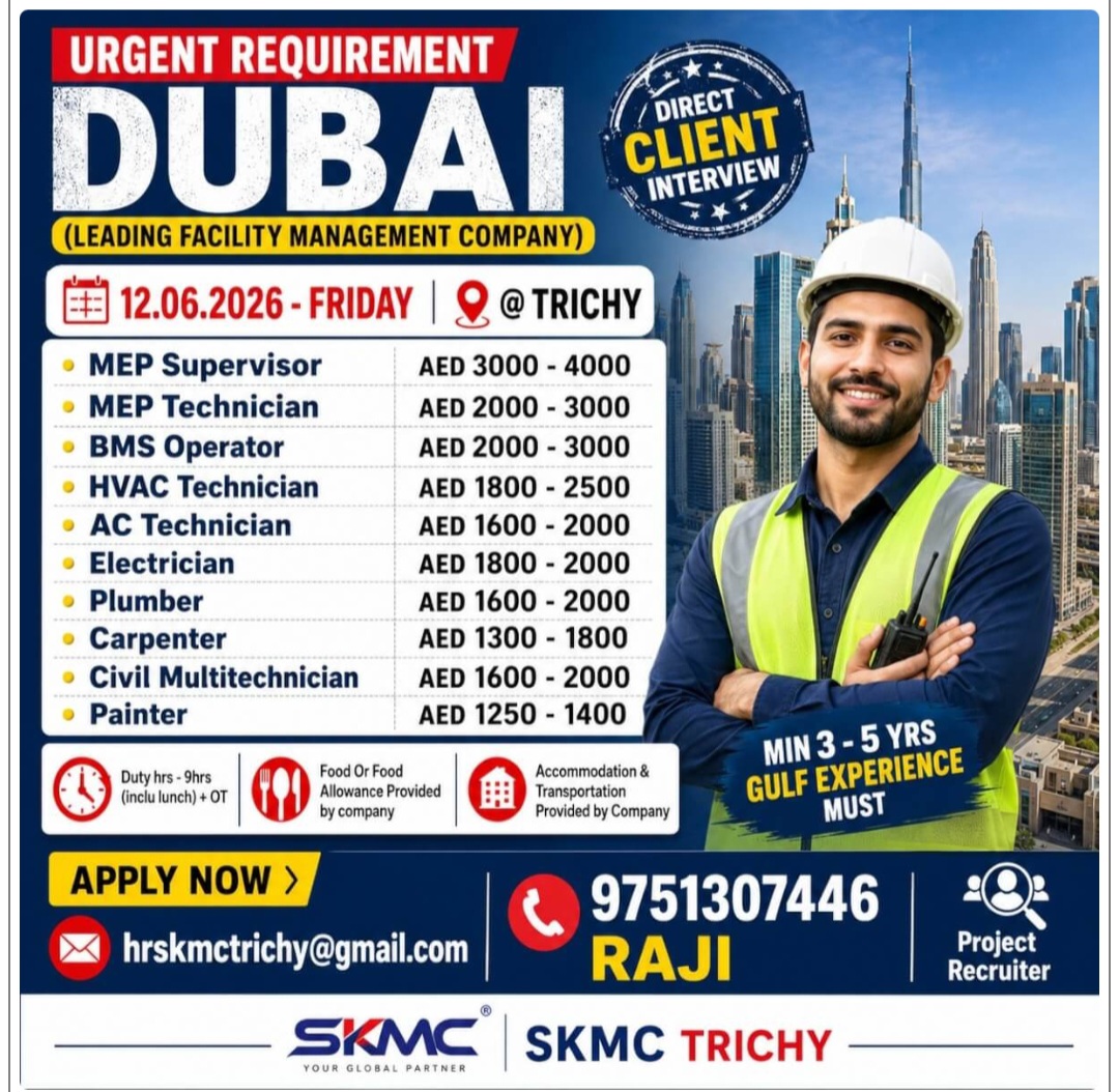 LEADING FACILITY MANAGEMENT COMPANY IS HIRING FOR DUBAI
