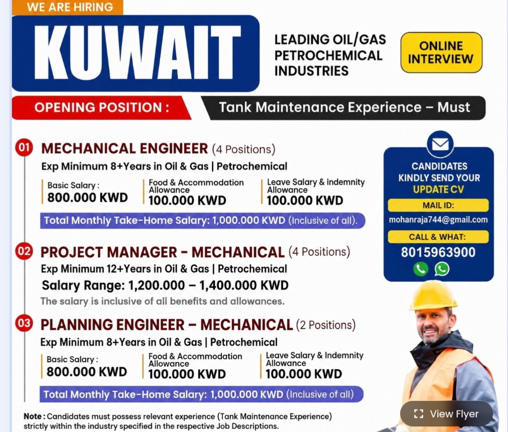 LEADING OIL AND GAS PETRO CHEMICAL INDUSTRIES IS HIRING