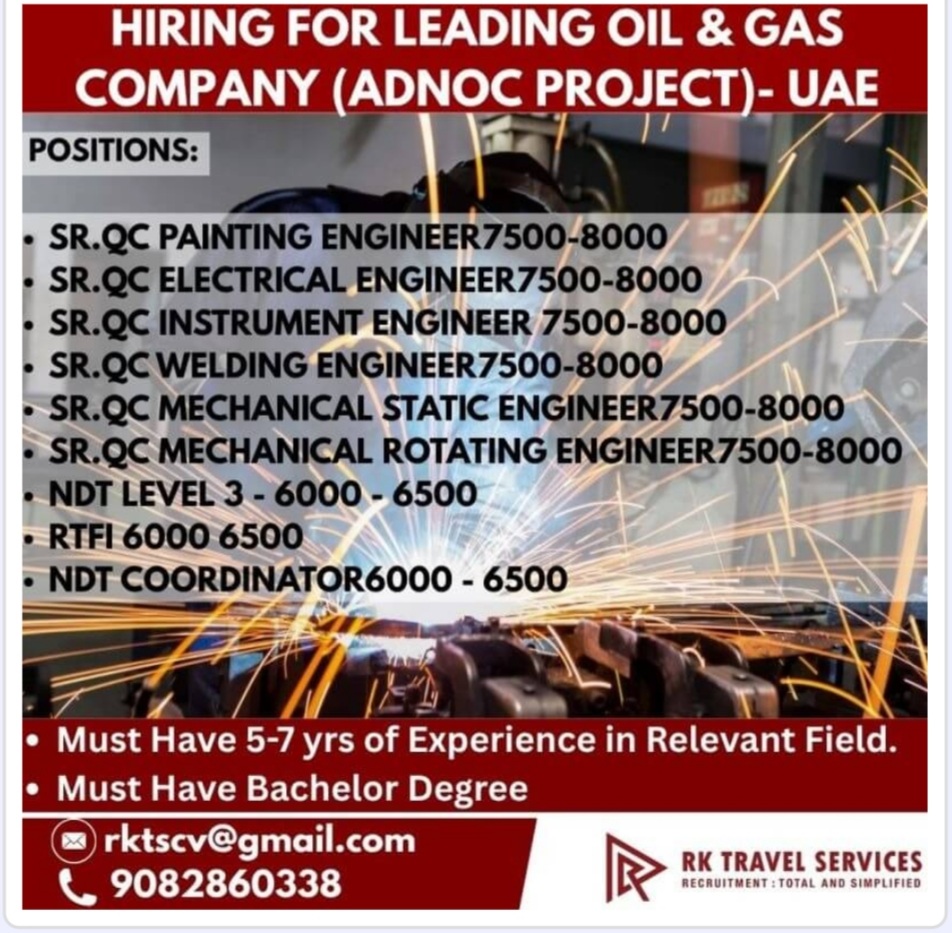 LEADING OIL AND GAS PROJECT IS HIRING FOR UAE