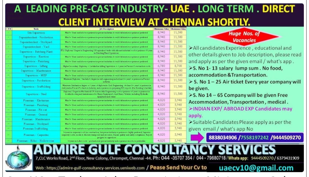 LEADING PRE CAST INDUSTRY HIRING FOR LONG TERM PROJECT