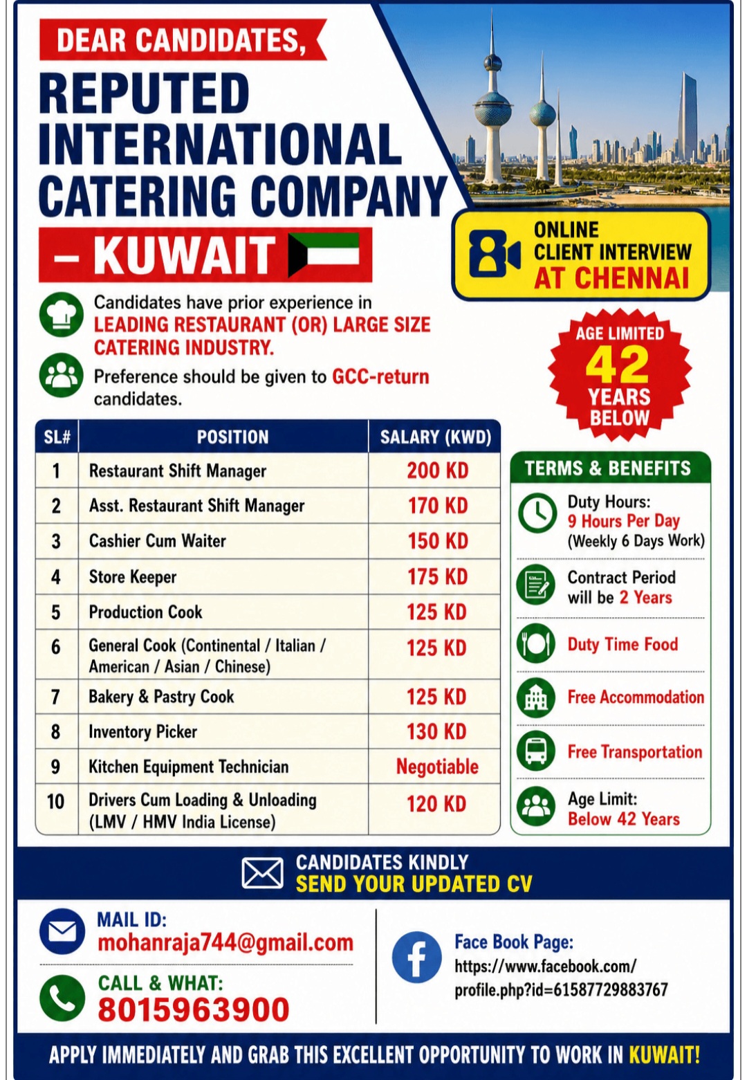 LEADING RESTAURANT IS HIRING FOR KUWAIT