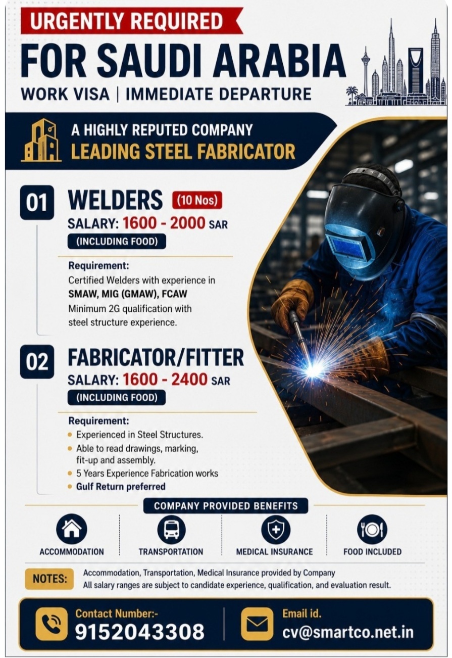 LEADING STEEL FABRICATOR COMPANY IS HIRING FOR SAUDI ARABIA
