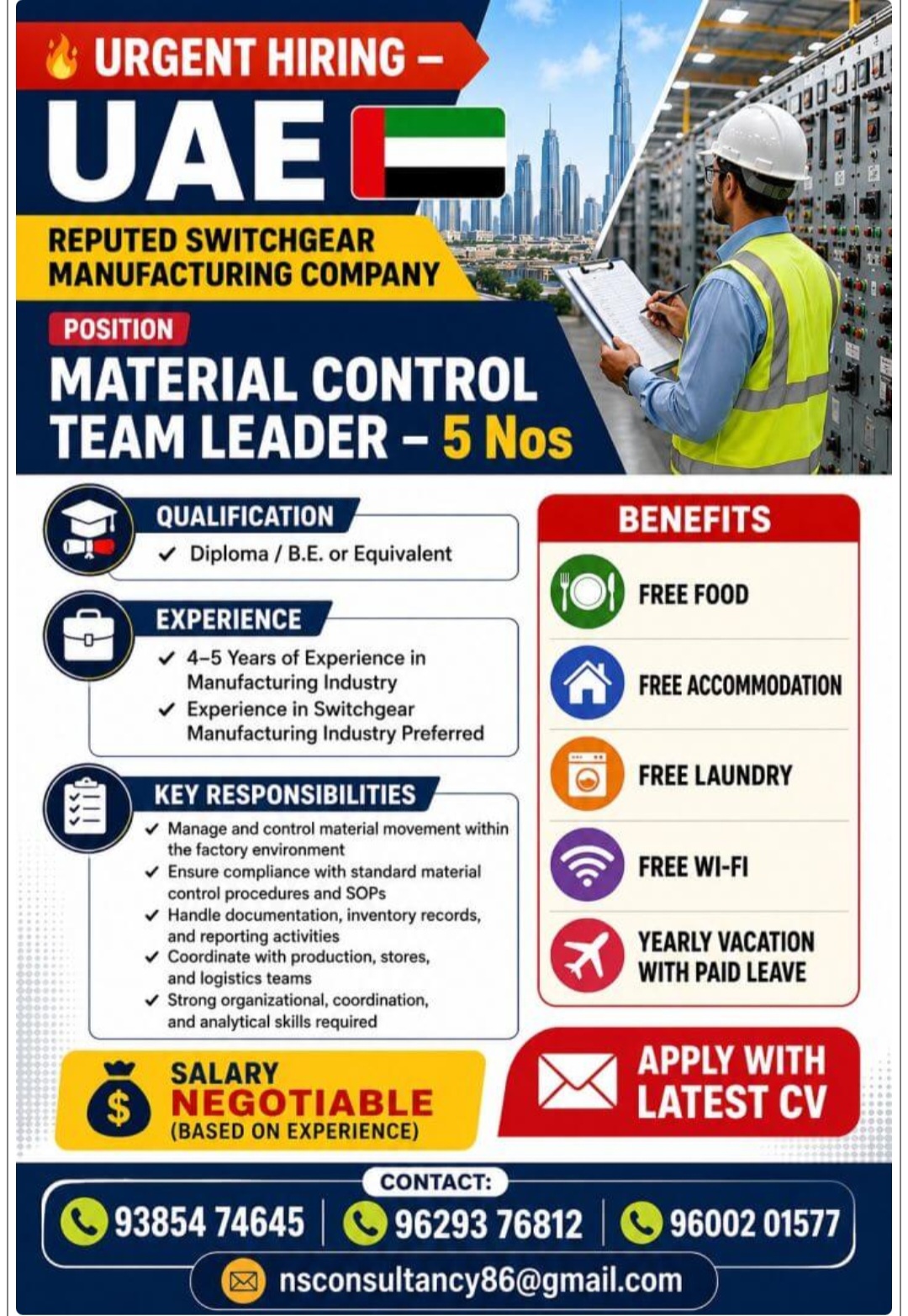 LEADING SWITCHGEAR MANUFACTURING COMPANY is hiring for UAE