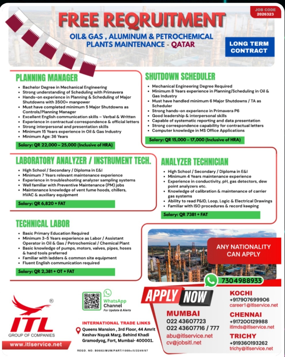 LONG TERM FREE RECRUITMENT FOR QATAR