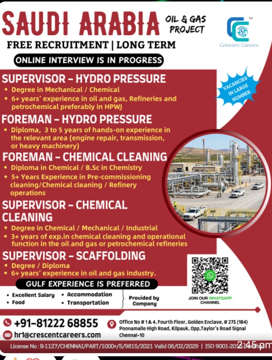 LONG TERM FREE RECRUITMENT FOR SAUDI ARABIA