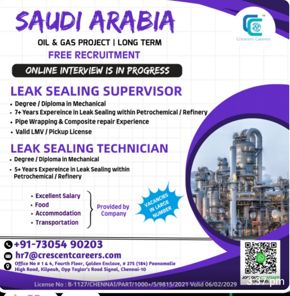 LONG TERM OIL AND GAS OROJECT HIRING FOR SAUDI ARABIA