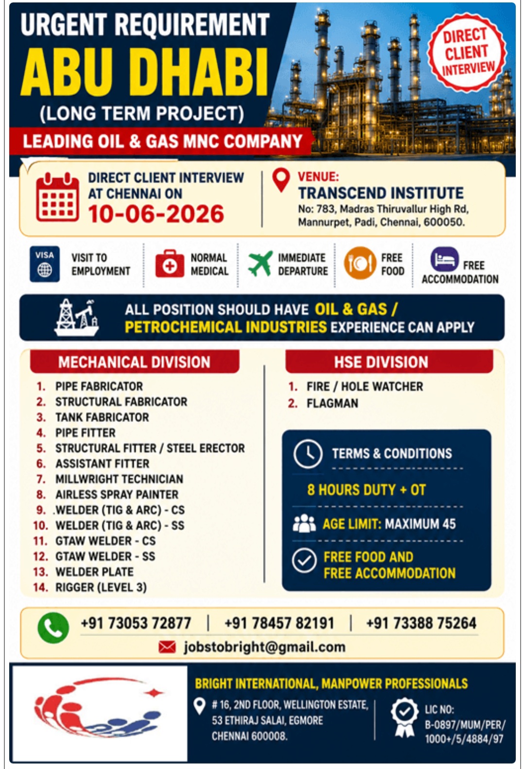 LONG TERM PROJECT RECRUITMENT FOR ABU DHABI
