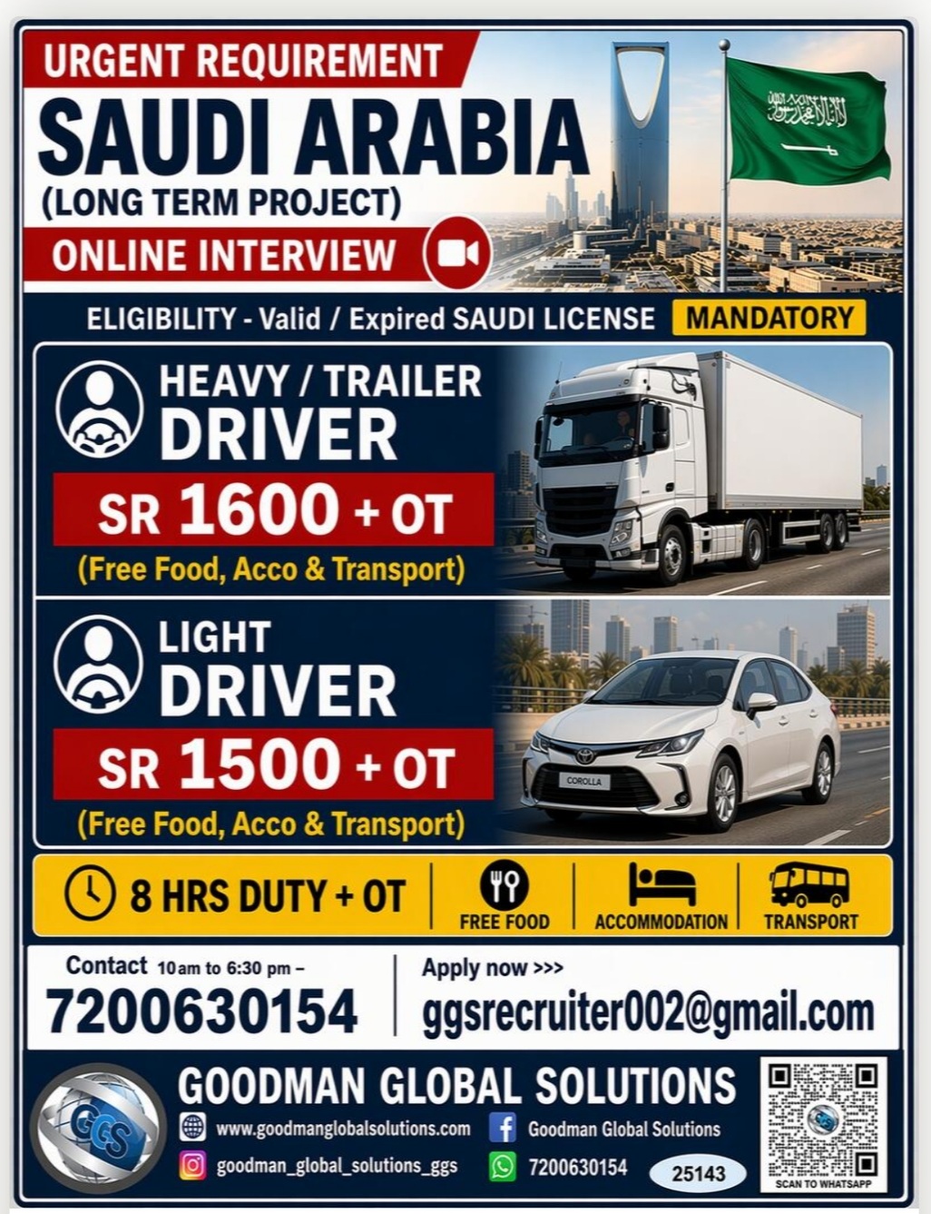 LONG TERM PROJECT RECRUITMENT FOR SAUDI ARABIA